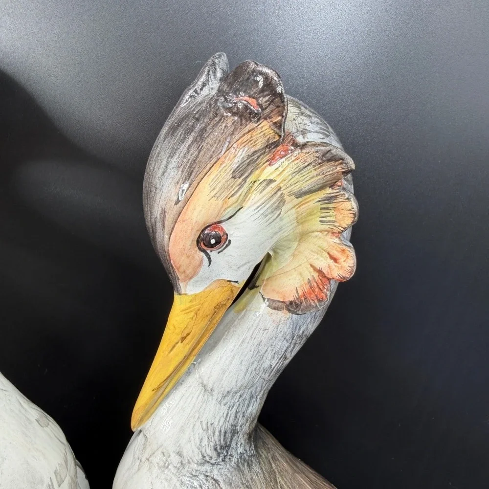 Italian Grebe Water Bird Figurines Set Majolica Stork Crane Hand Painted Italy